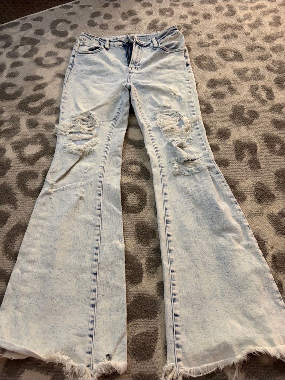 Light Blue Distressed Flare Jeans for Women
